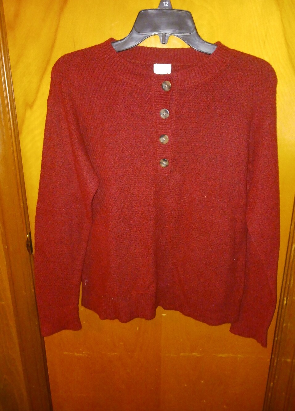 stars above Burgundy Button-Henley Crew Sweater
